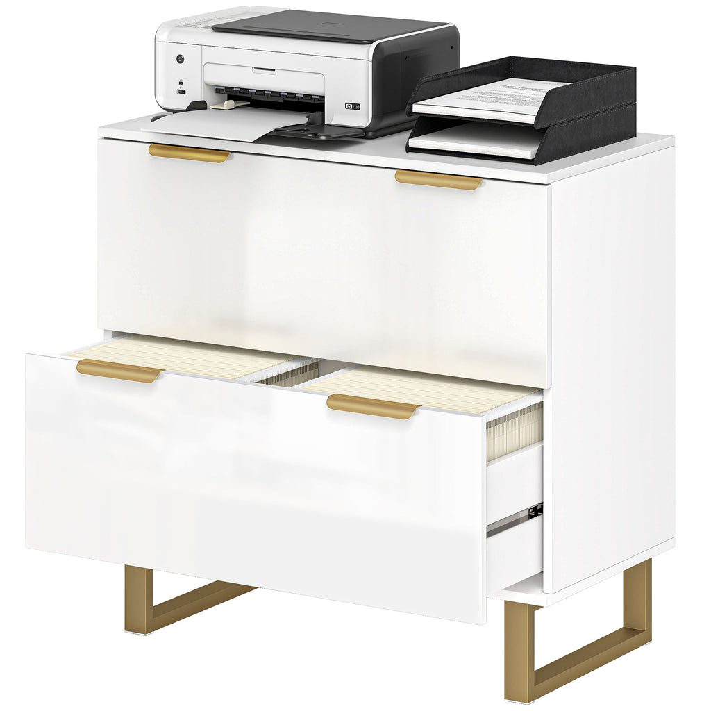 Lateral File Cabinet with 2 Drawers, Modern Filing Cabinet for Letter/A4/Legal Size Files, High Gloss Black