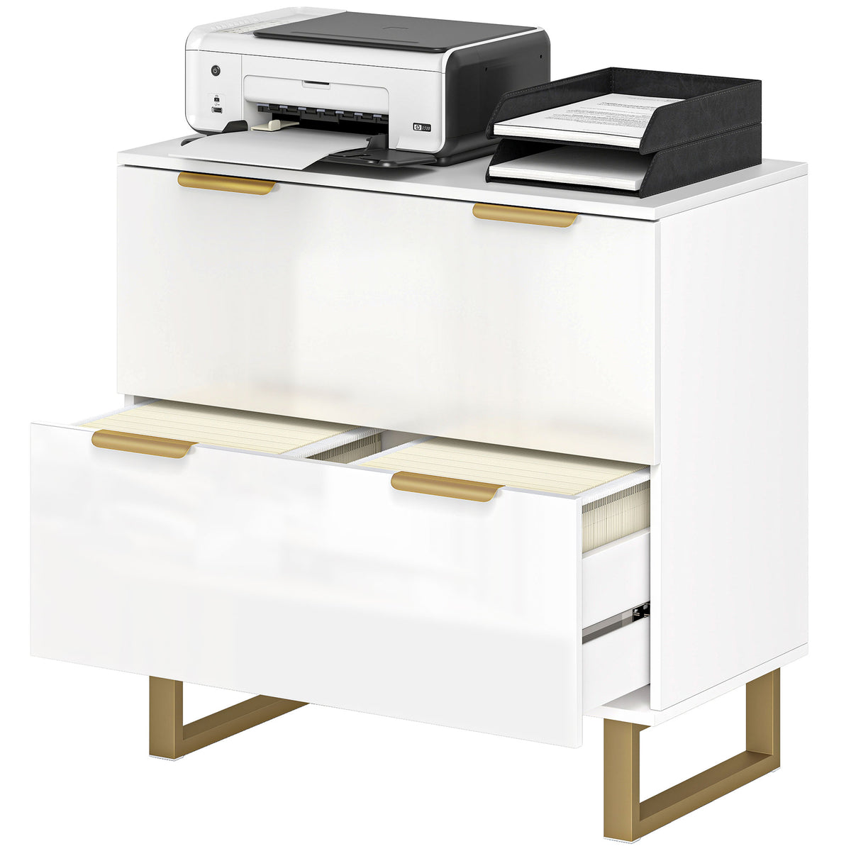 Lateral File Cabinet with 2 Drawers, Modern Filing Cabinet for Letter/A4/Legal Size Files, High Gloss Black
