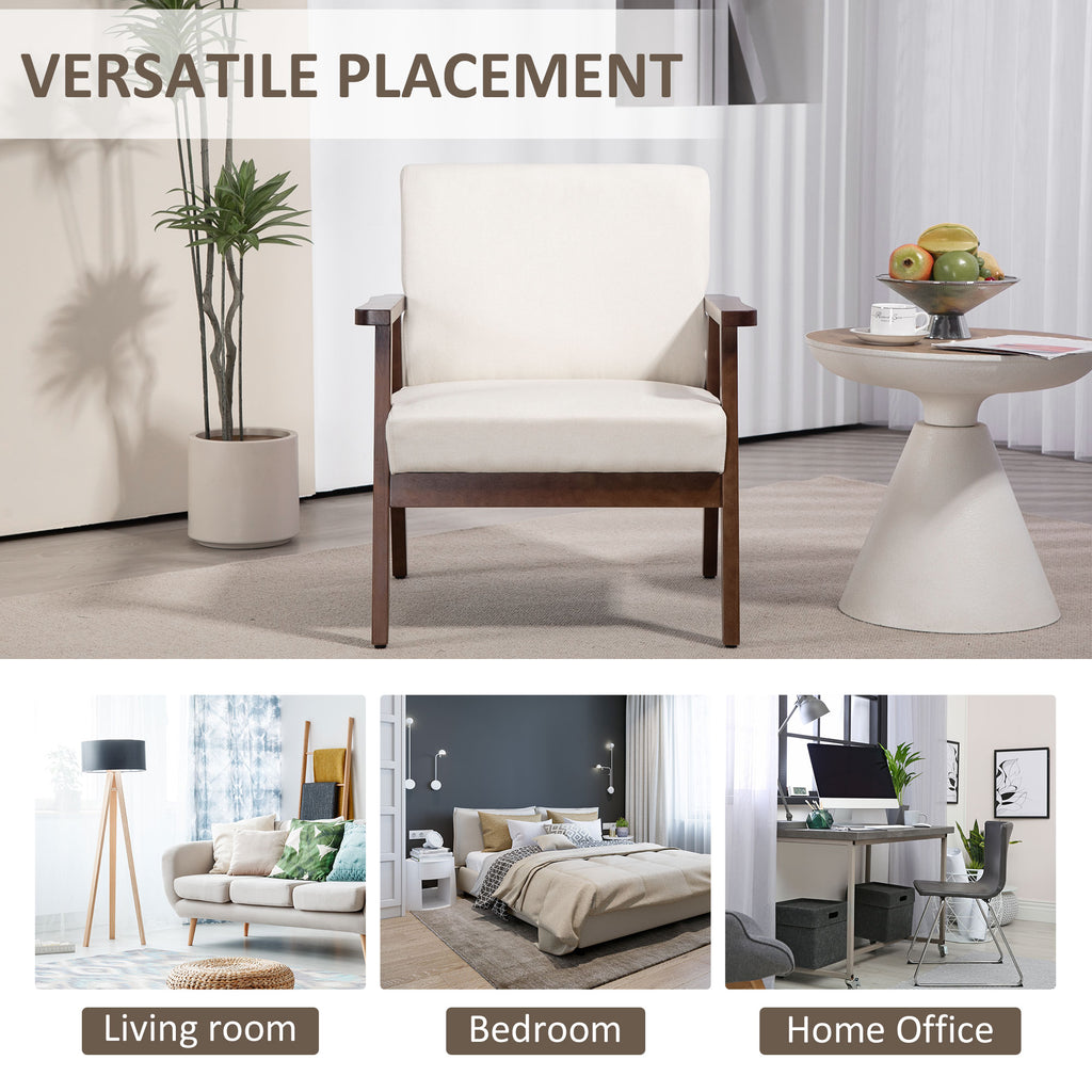 Modern Accent Chairs with Cushioned Seat, Upholstered Linen-Feel Armchair for Bedroom, Living Room, Cream White