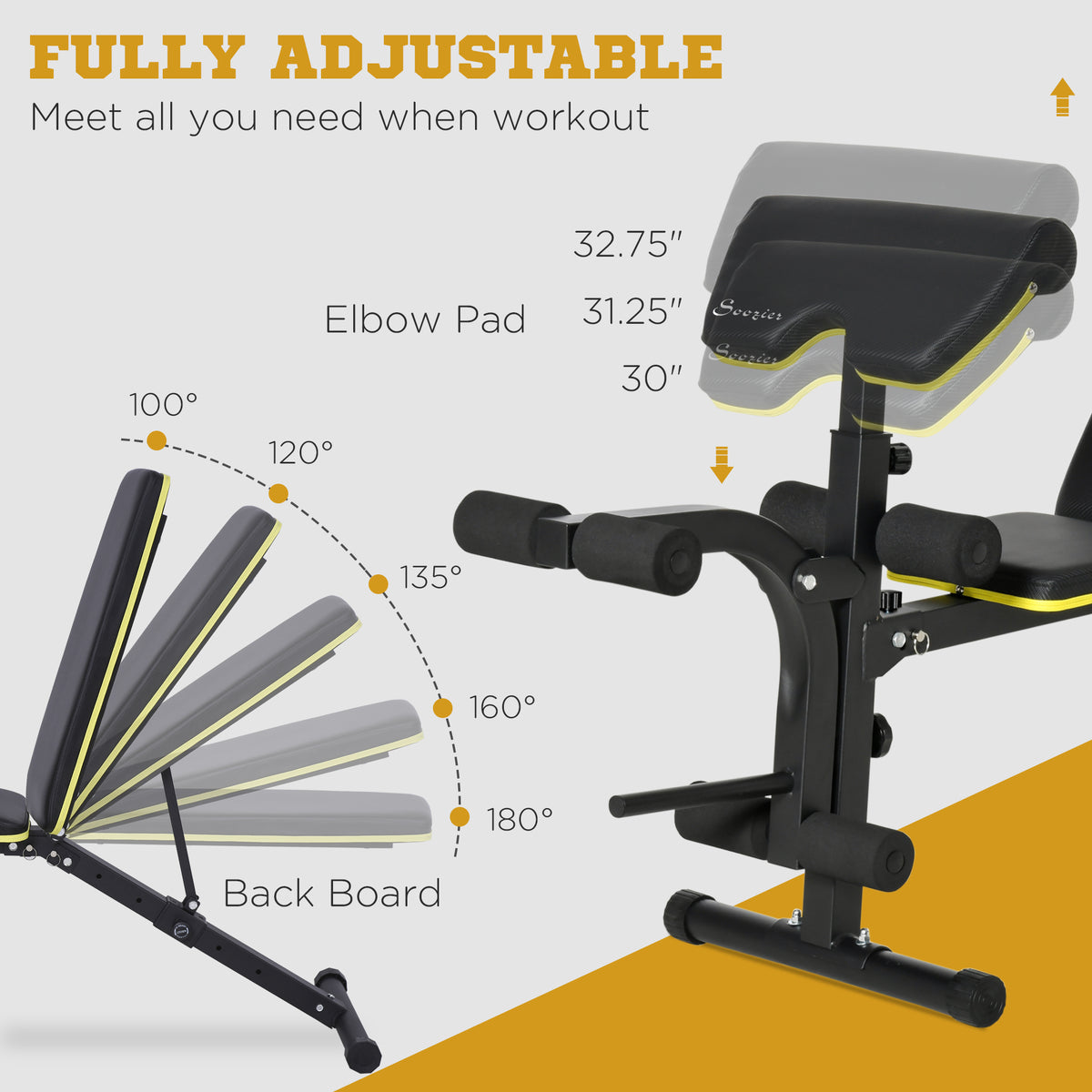 Soozier Adjustable Weight Bench, Sit Up Dumbbell Bench, Multi-Functional Purpose Hyper Extension Workout Bench with Adjustable Seat and Back Angle