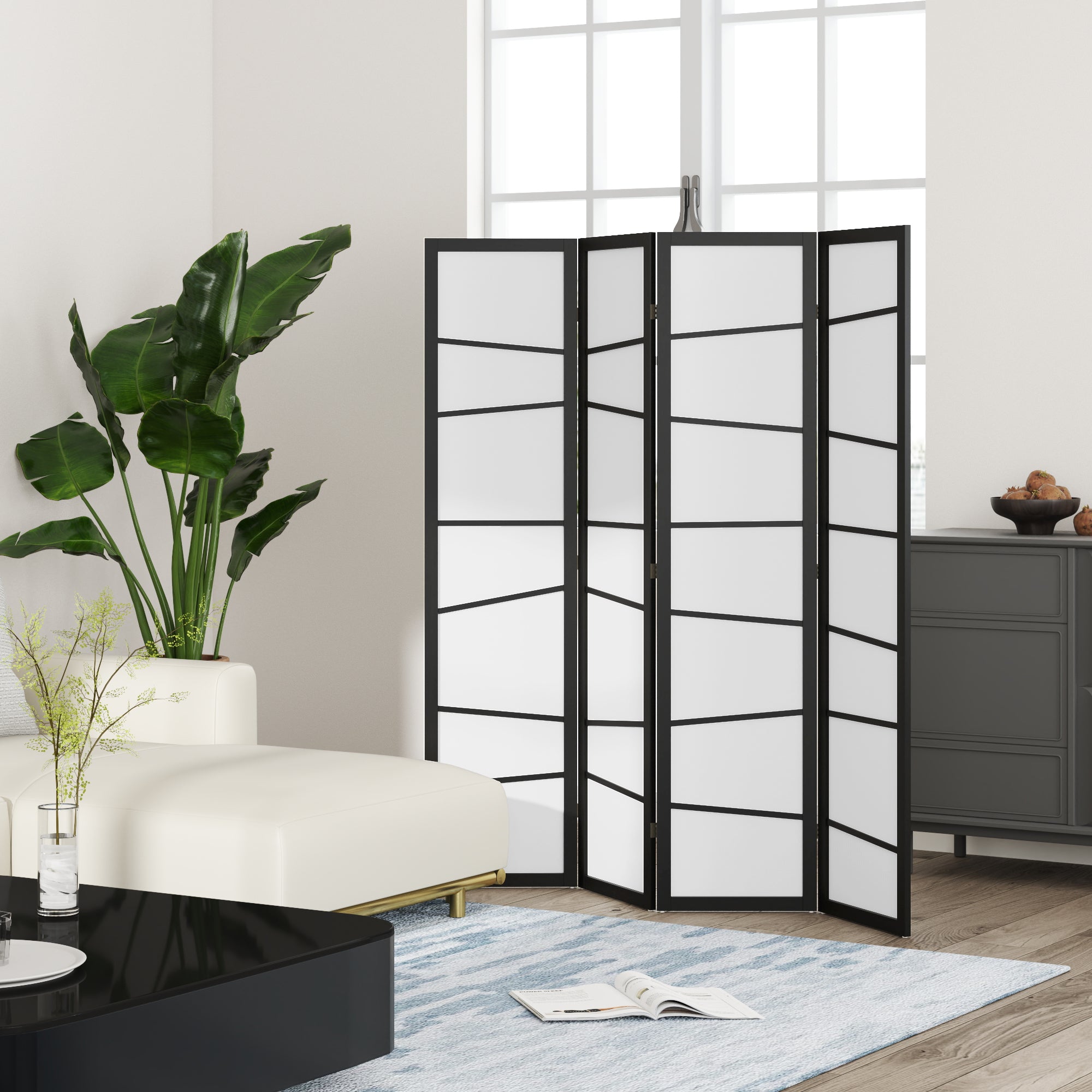 5.6ft Folding Room Divider, 3 Panel Wall Partition with Wood Frame for Bedroom, Home Office, White