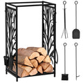 18.1" x 11.8" x 27.6" Firewood Rack with 4 Tools, Log Holder for Fireplace, Outdoor Indoor Wood Storage Stacker, Black