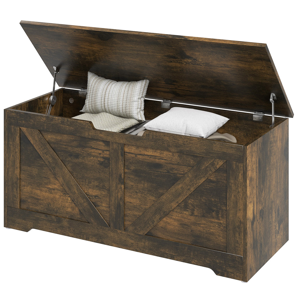39.4 Inches Storage Chest, Storage Trunk with 2 Safety Hinges for Living Room, Black Wood Grain