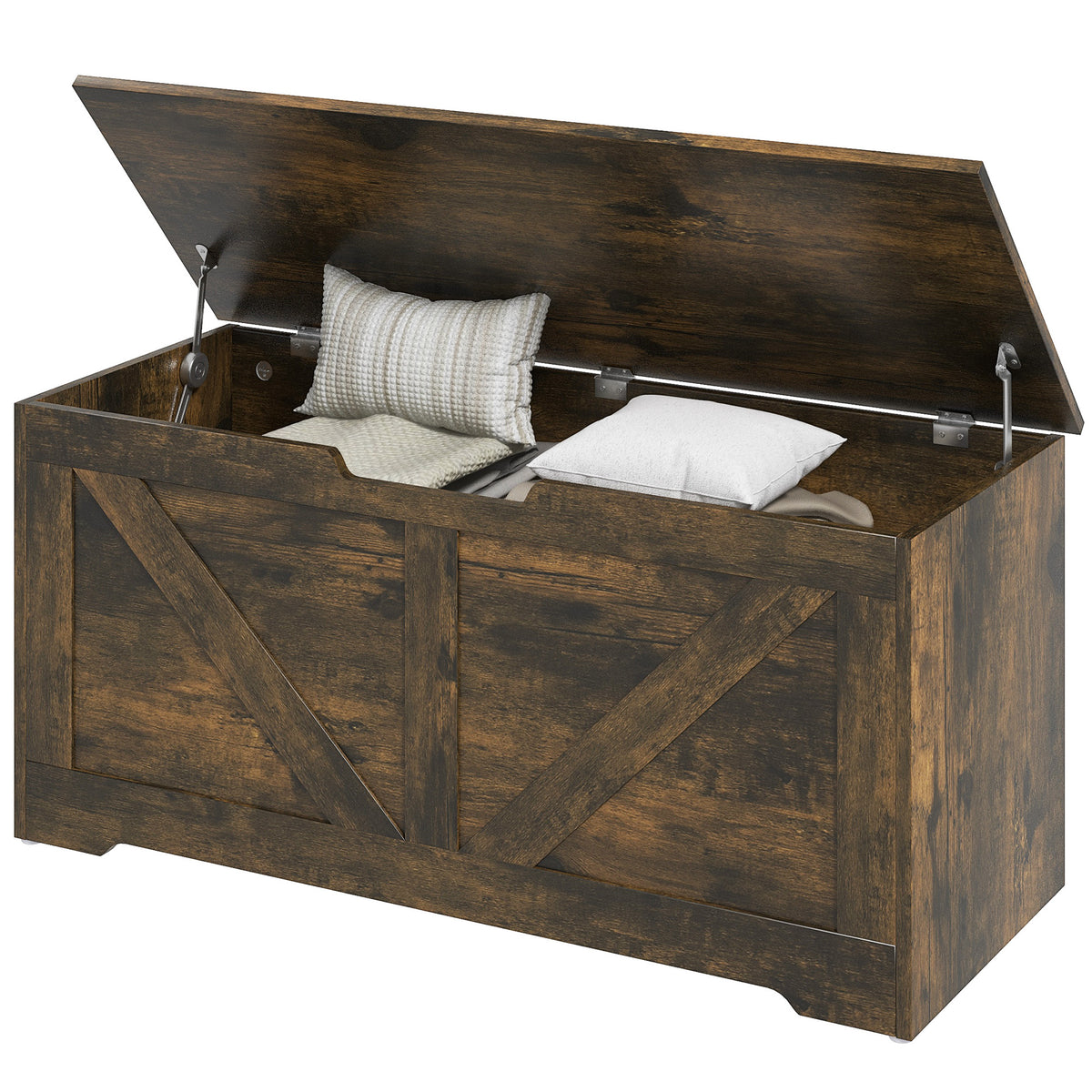 39.4 Inches Storage Chest, Storage Trunk with 2 Safety Hinges for Living Room, Black Wood Grain