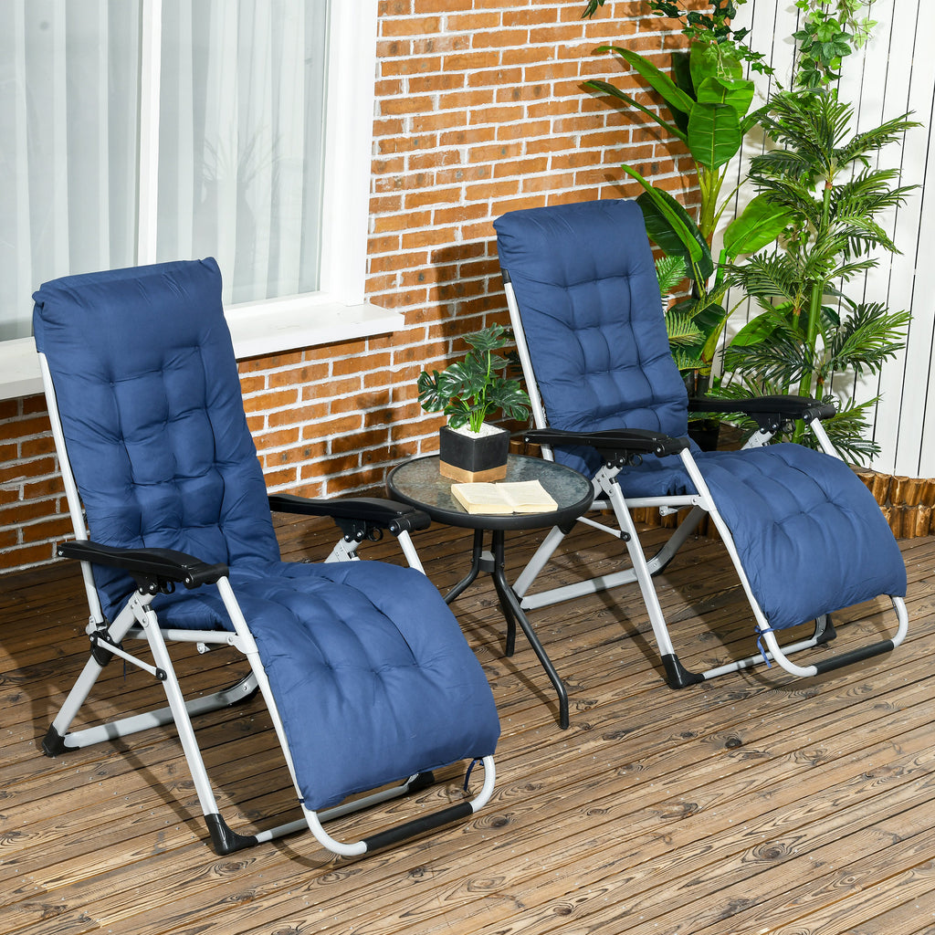 Folding Garden Chairs Set of 2, Reclining Zero Gravity Chair, Sun Lounger with Cushion and Headrest, Dark Grey