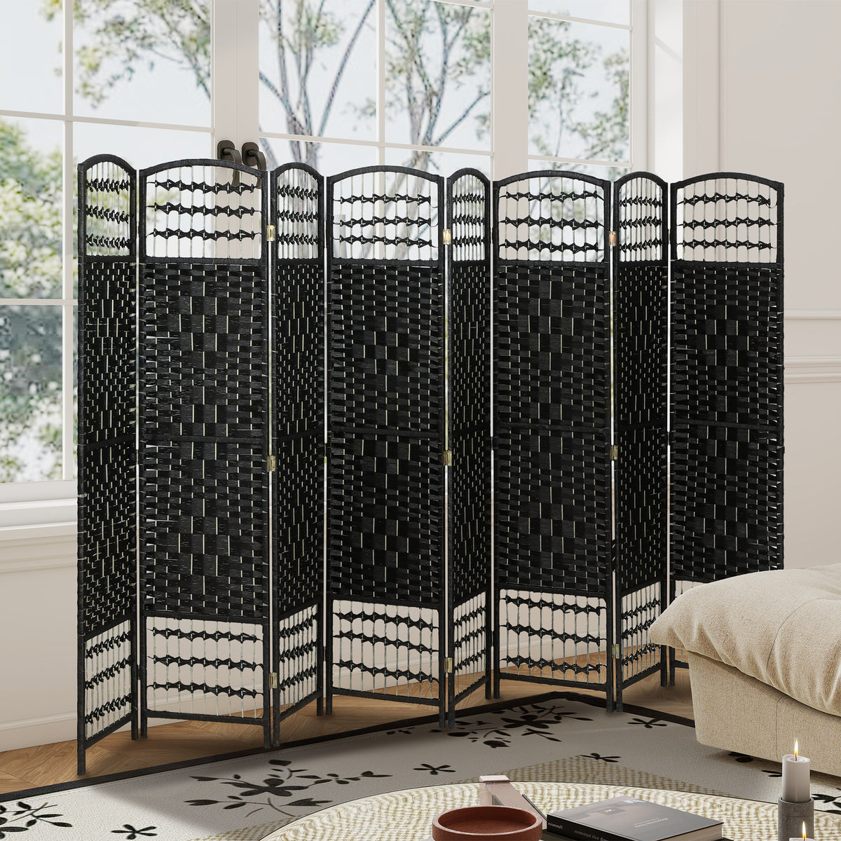4 Panel Folding Room Divider, Portable Privacy Screen, Wave Fiber Room Partition for Home Office, White