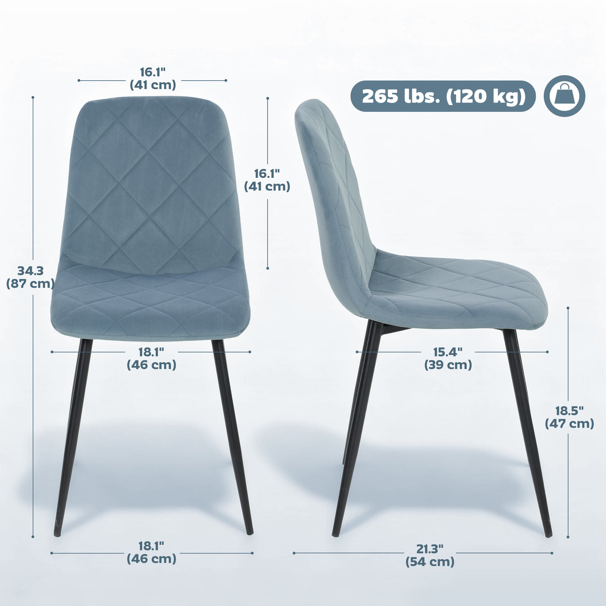 Dining Chairs Set of 4, Upholstered Dining Room Chairs with Steel Legs, Modern Kitchen Chair for Dining Room, Light Blue