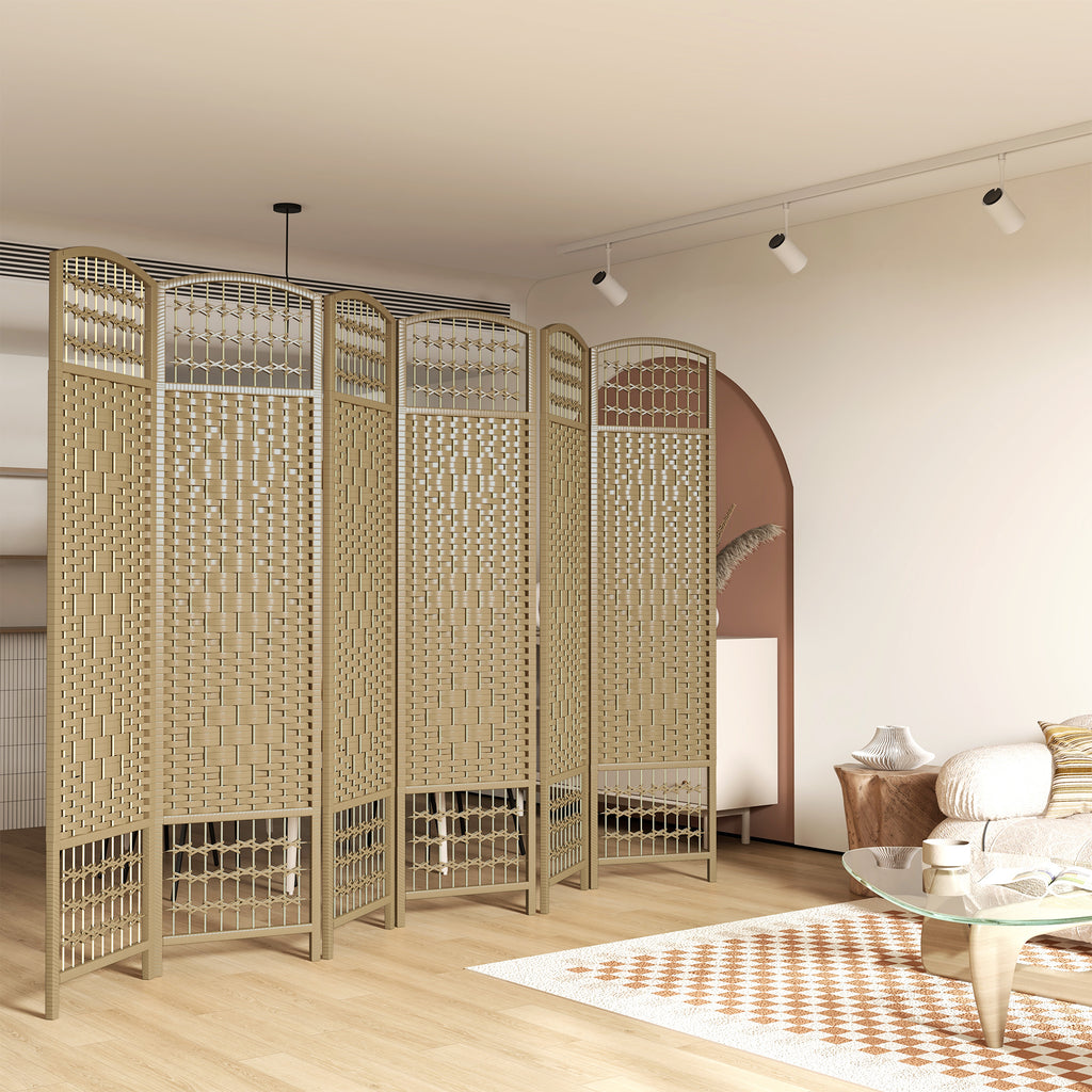 4 Panel Folding Room Divider, Portable Privacy Screen, Wave Fiber Room Partition for Home Office, Natural