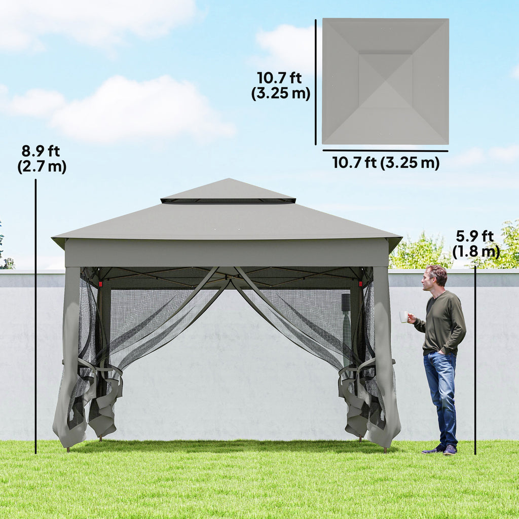 11' x 11' Pop Up Canopy 2-Tier Soft Top Shelter Event Tent w/ Netting Carry Bag for Patio Backyard Garden, Light Grey
