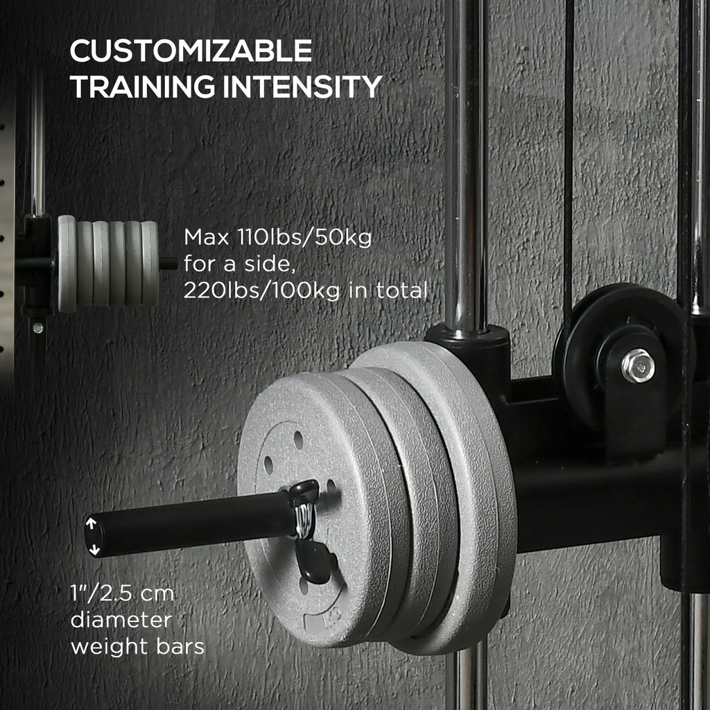Soozier Wall Mount Cable Station, 15 Positions Adjustable Dual Pulley Machine Cable Crossover Machine Home Gym Equipment