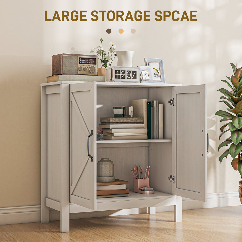 Sideboard Buffet, Kitchen Storage Cabinet with Barn Door and Adjustable Shelves, Storage Pantry, White Wood Grain