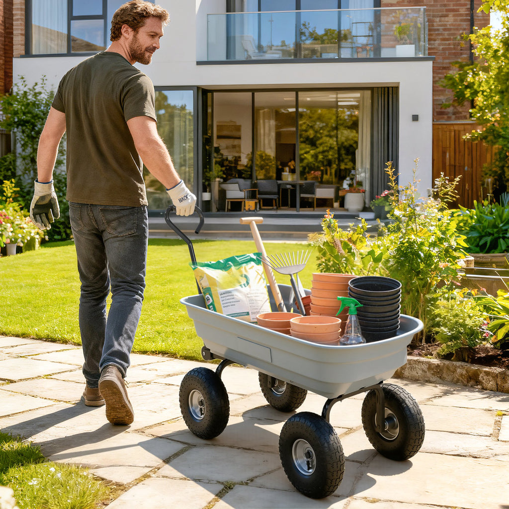 Steel Garden Cart with Handle and 10" Pneumatic Tires, Utility Wagon Cart for Garden, Patio, Lawn, 551 lbs Capacity