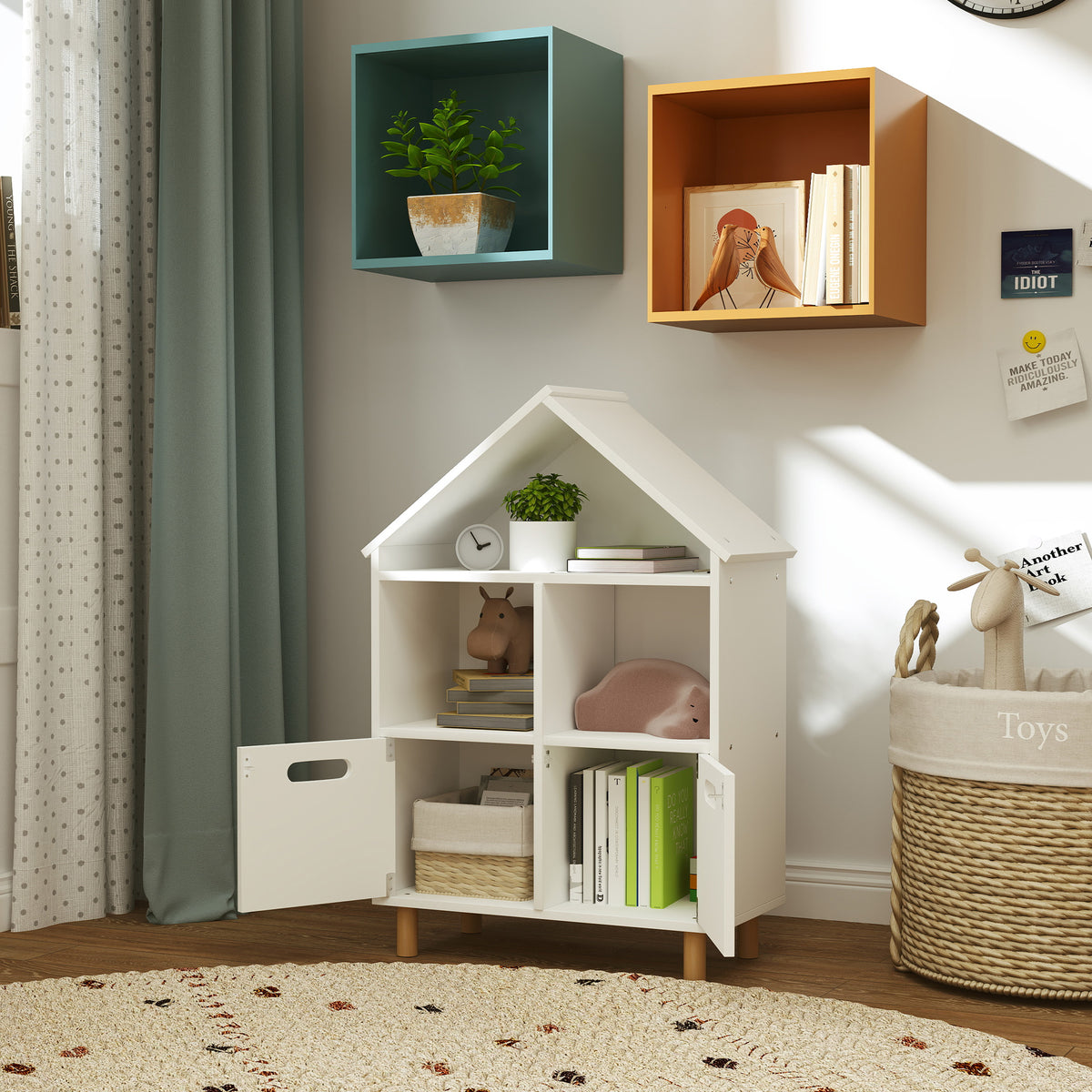 Qaba 3 Tier Kids Bookshelf with Two Drawers, for Bedroom, Kids Room, White
