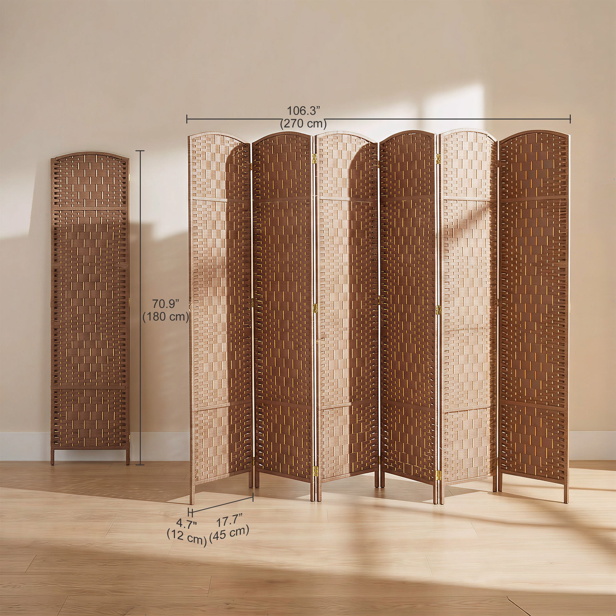 6ft Folding Room Divider, 3 Panel Wall Partition with Wooden Frame for Bedroom, Home Office, Natural