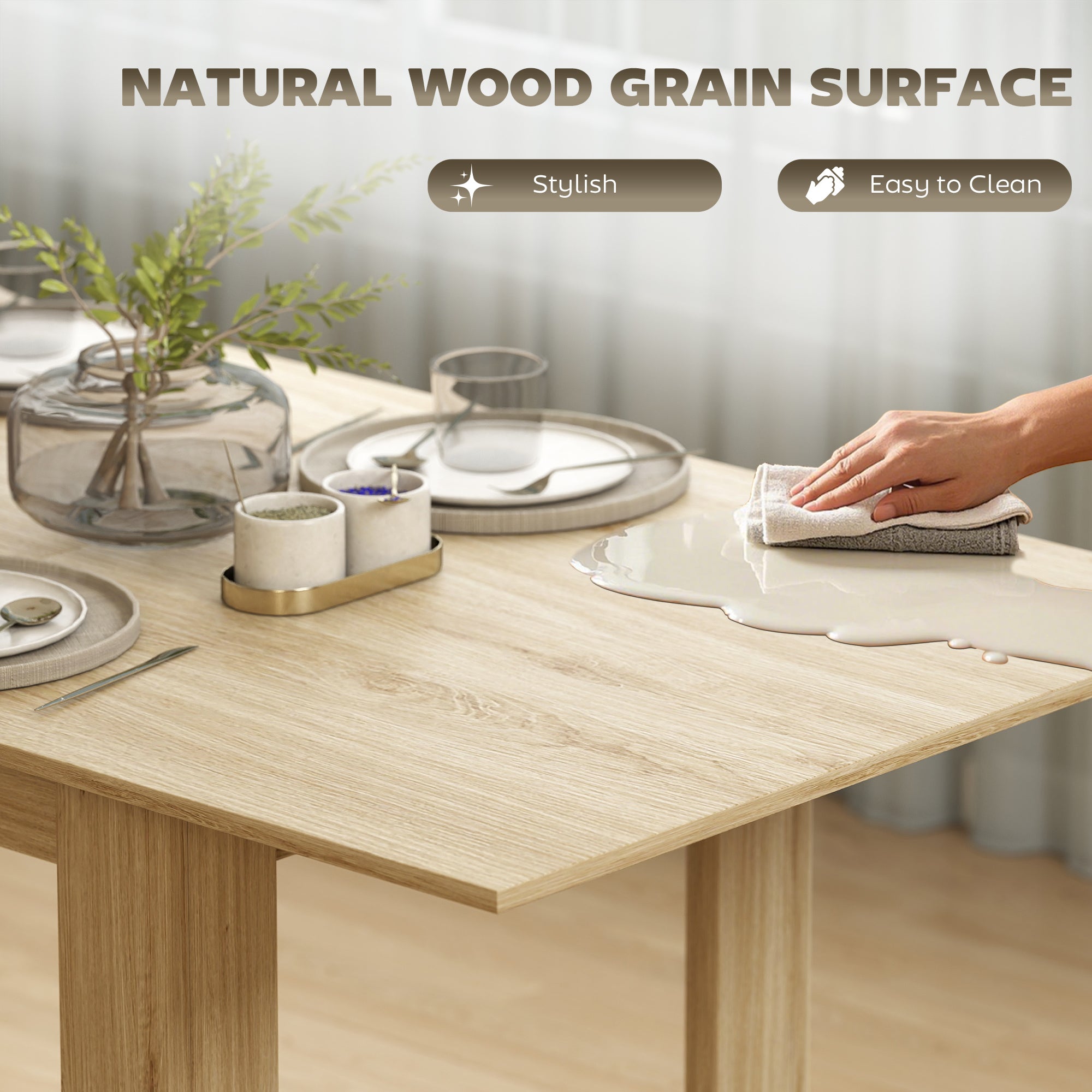 Modern Extendable Dining Table, 55.1 x 31.5 in, for 6-8 People, Expandable Dining Table for Kitchen, Natural Wood