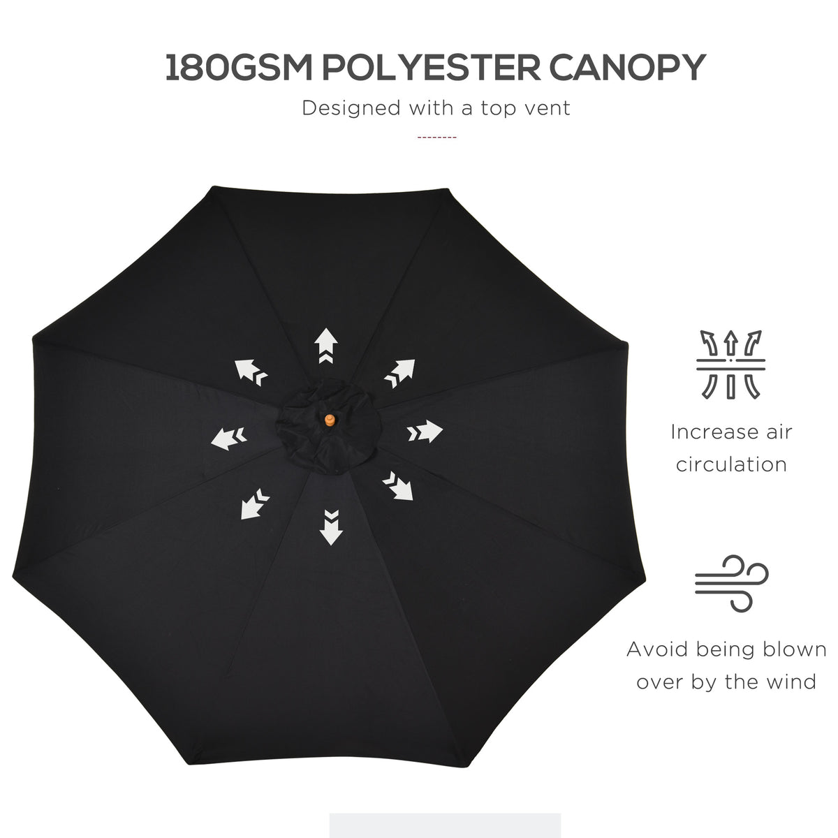 10' x 8' Wooden Patio Umbrella, Garden Parasol, Outdoor Sunshade Canopy with Bamboo Rib for Outdoor, Grey