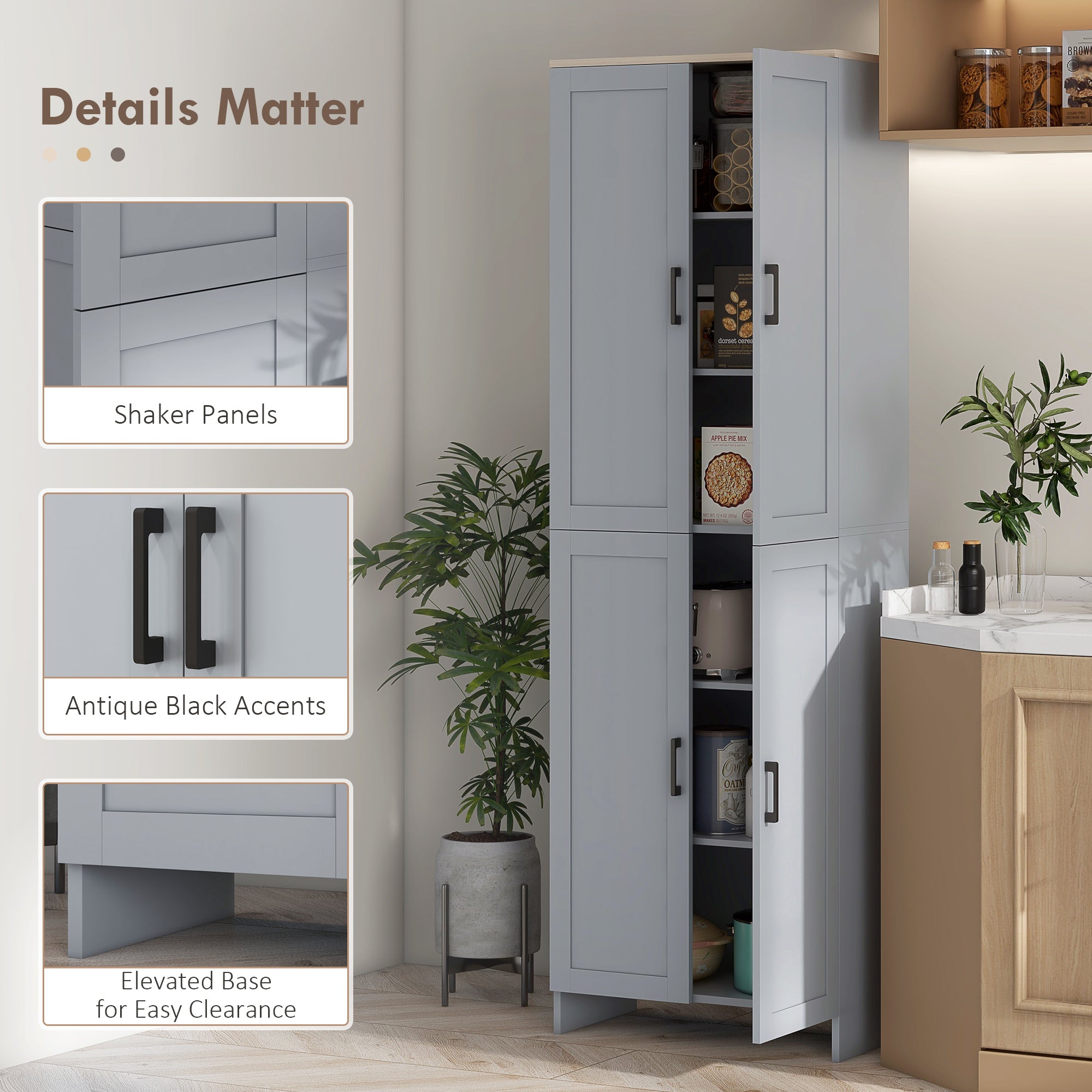 67" 4-Door Kitchen Pantry Cabinet, Freestanding Storage Cabinet Cupboard with Adjustable Shelves, White