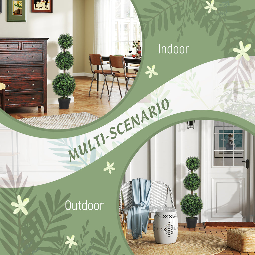 2 Pack 36.1" Artificial Trees, Boxwood Topiary Ball Trees with Pot for Indoor, Outdoor, Home Office, Living Room, Green
