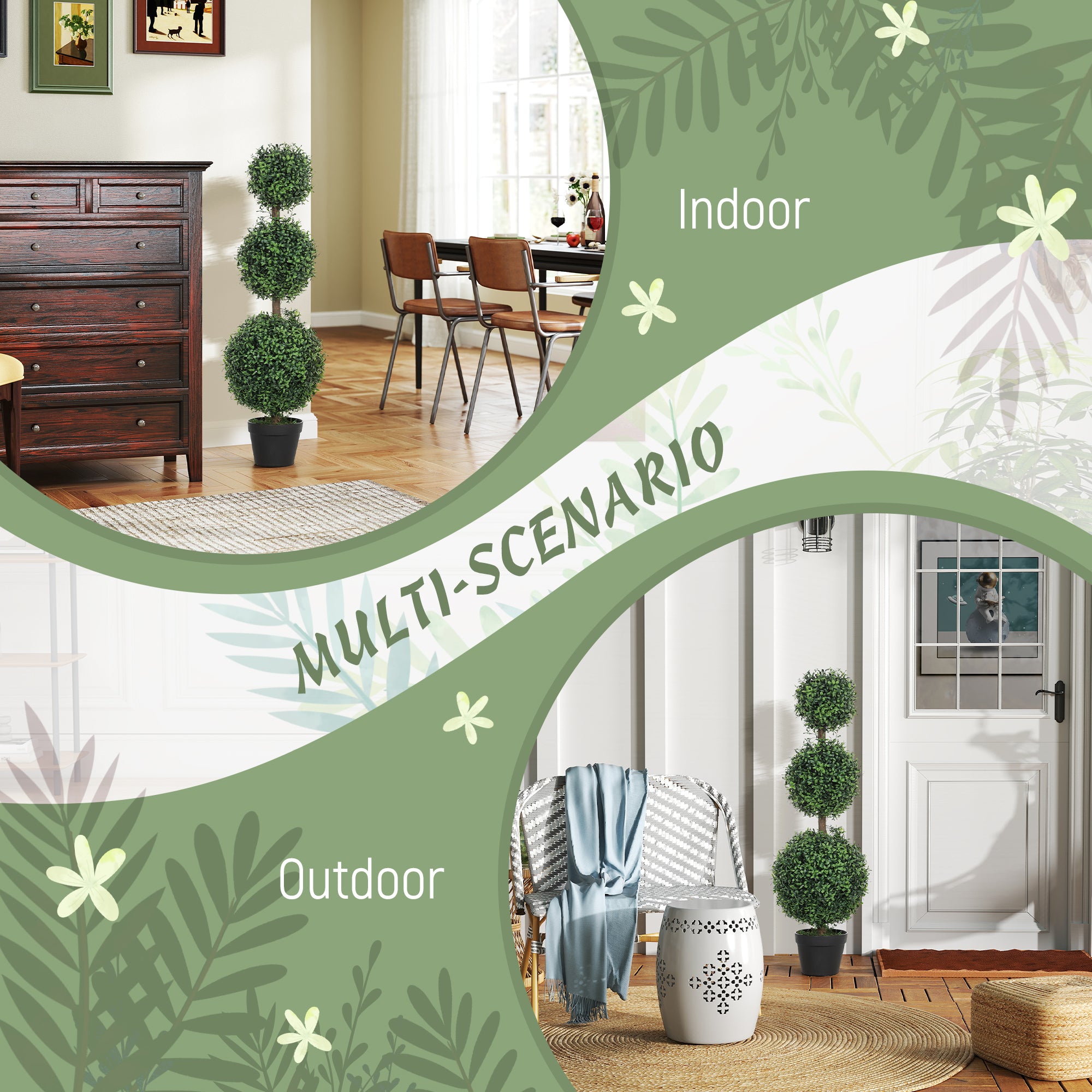 2 Pack 36.1" Artificial Trees, Boxwood Topiary Ball Trees with Pot for Indoor, Outdoor, Home Office, Living Room, Green
