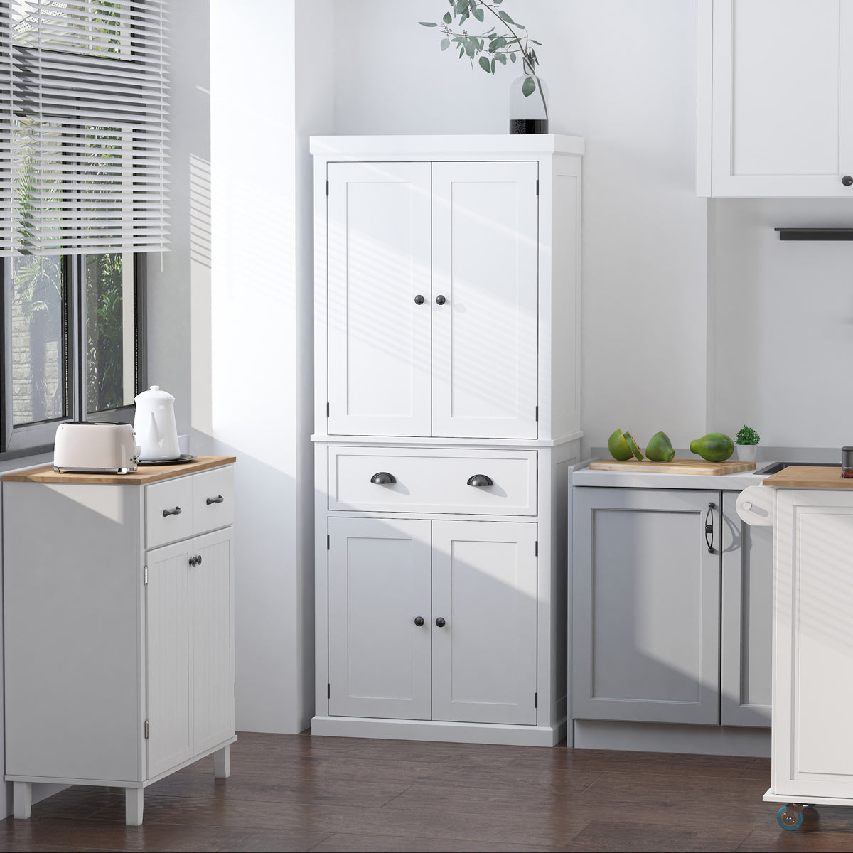 Long Standing Kitchen Cabinet w/ 2 Drawers MDF Board White