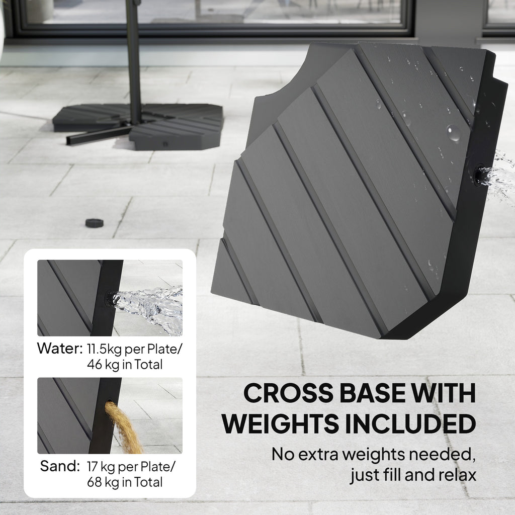 مظلة فناء جانبية 9.7 قدم مع أوزان قابلة للتعبئة بالماء/الرمل، شمسية حديقة مع قفل، أزرق داكن