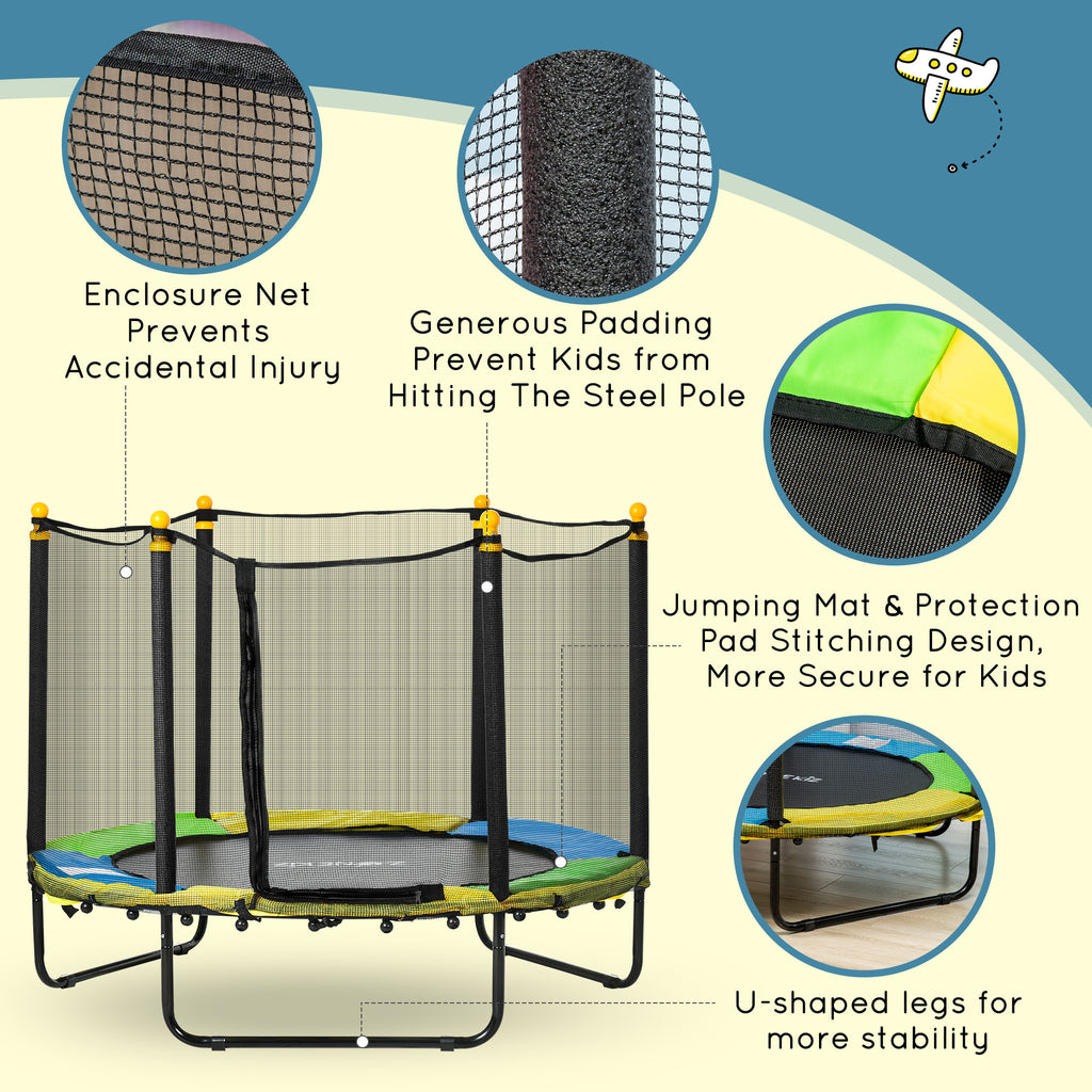 Qaba 4.6FT Trampoline for Kids with Enclosure Net for Ages 3-6, Indoor Outdoor Use, Black