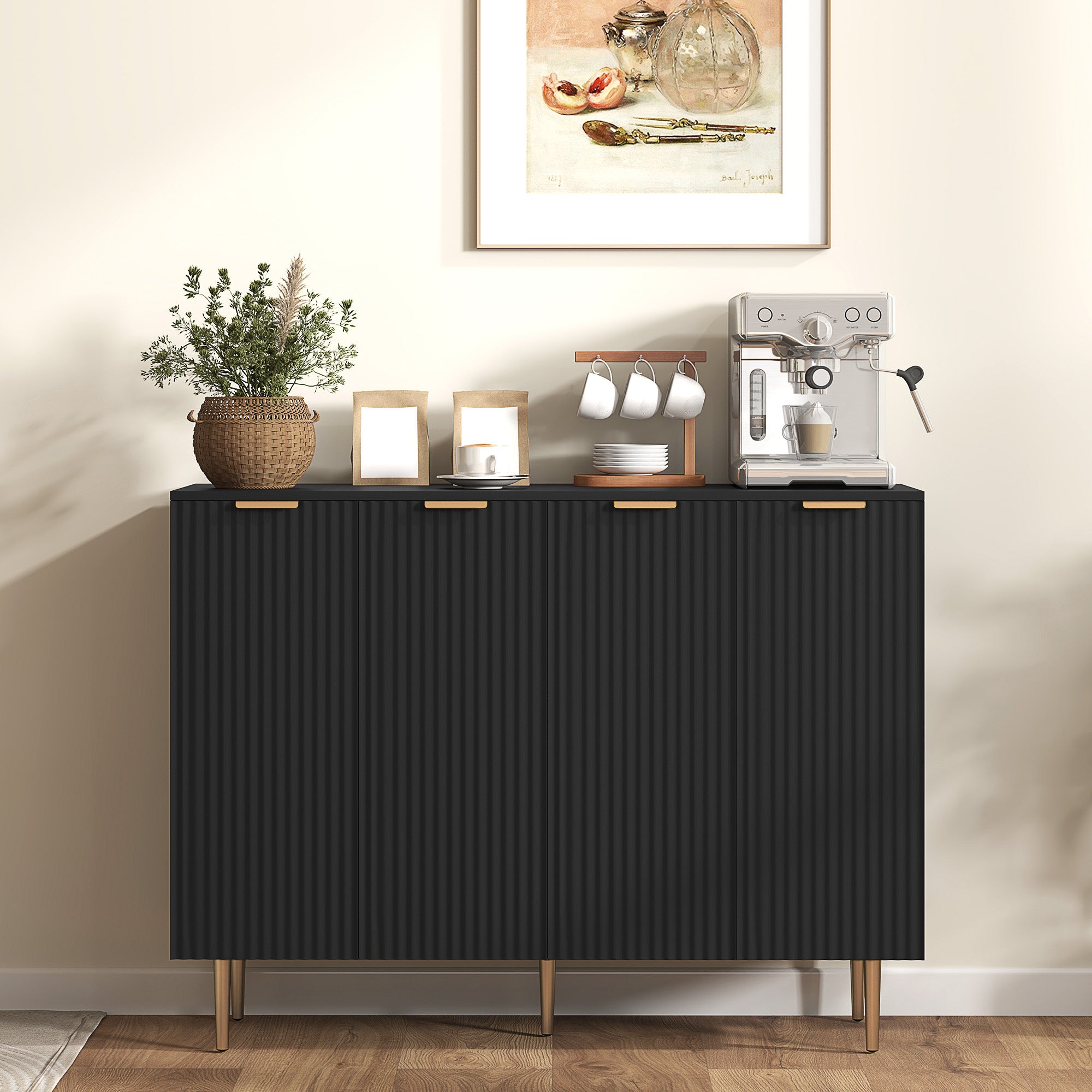 Modern Kitchen Storage Cabinet, Sideboard Buffet Cabinet with Adjustable Shelves for Hallway, Black