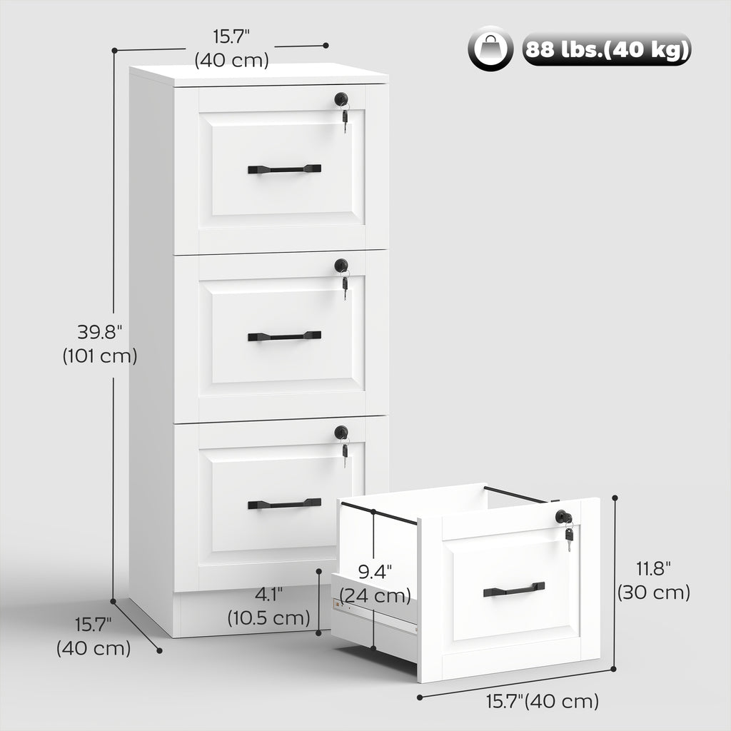 3 Drawer File Cabinet with Lock, Vertical Filing Cabinet with Adjustable Hanging Bars for A4 and Letter Size, Black