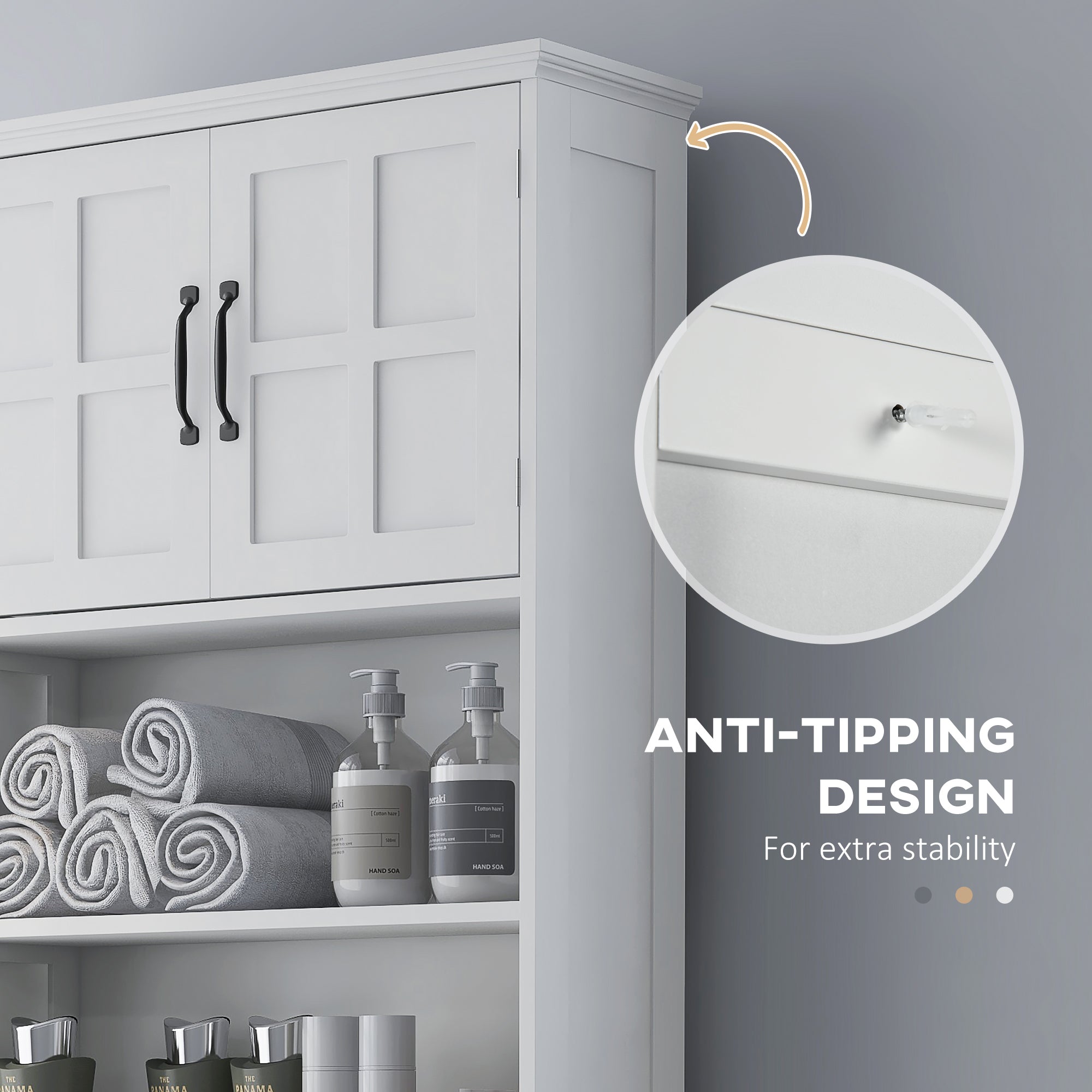 Modern Over The Toilet Storage, Bathroom Cabinets Over Toilet with Open Shelves and Double Door Cabinet, White