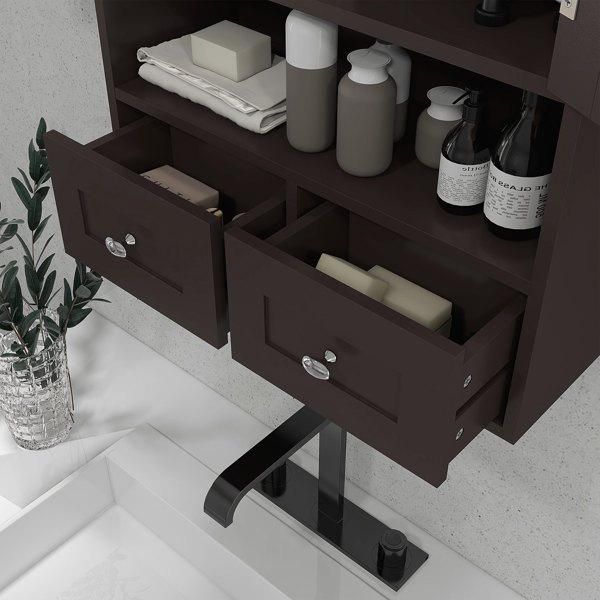 Medicine Cabinet, Bathroom Wall Cabinet with Shelf and Drawers for Hallway, Living Room, Brown