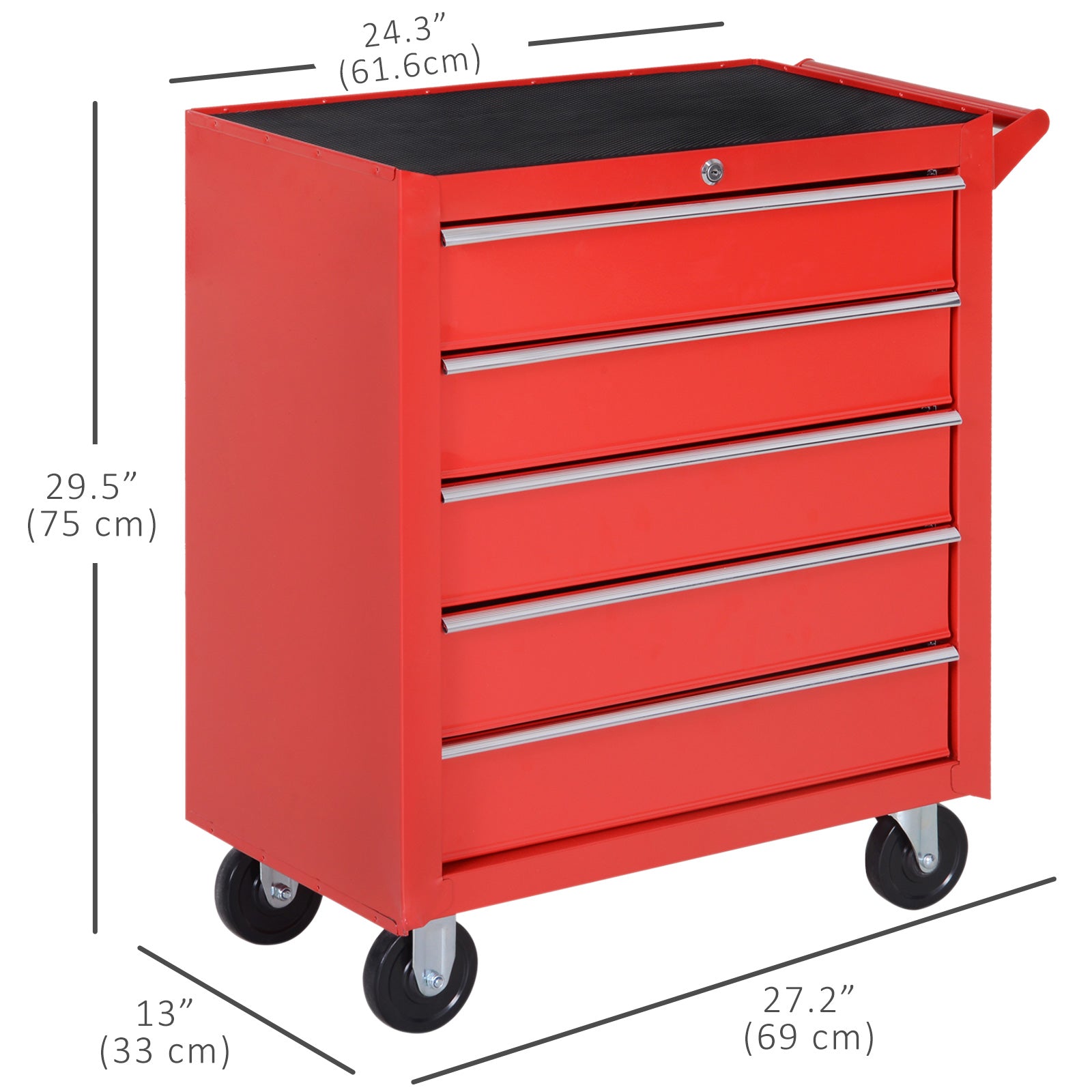 5 Drawer Roller Tool Chest, Mobile Lockable Toolbox, Storage Organizer with Handle for Workshop Mechanics Garage, Red