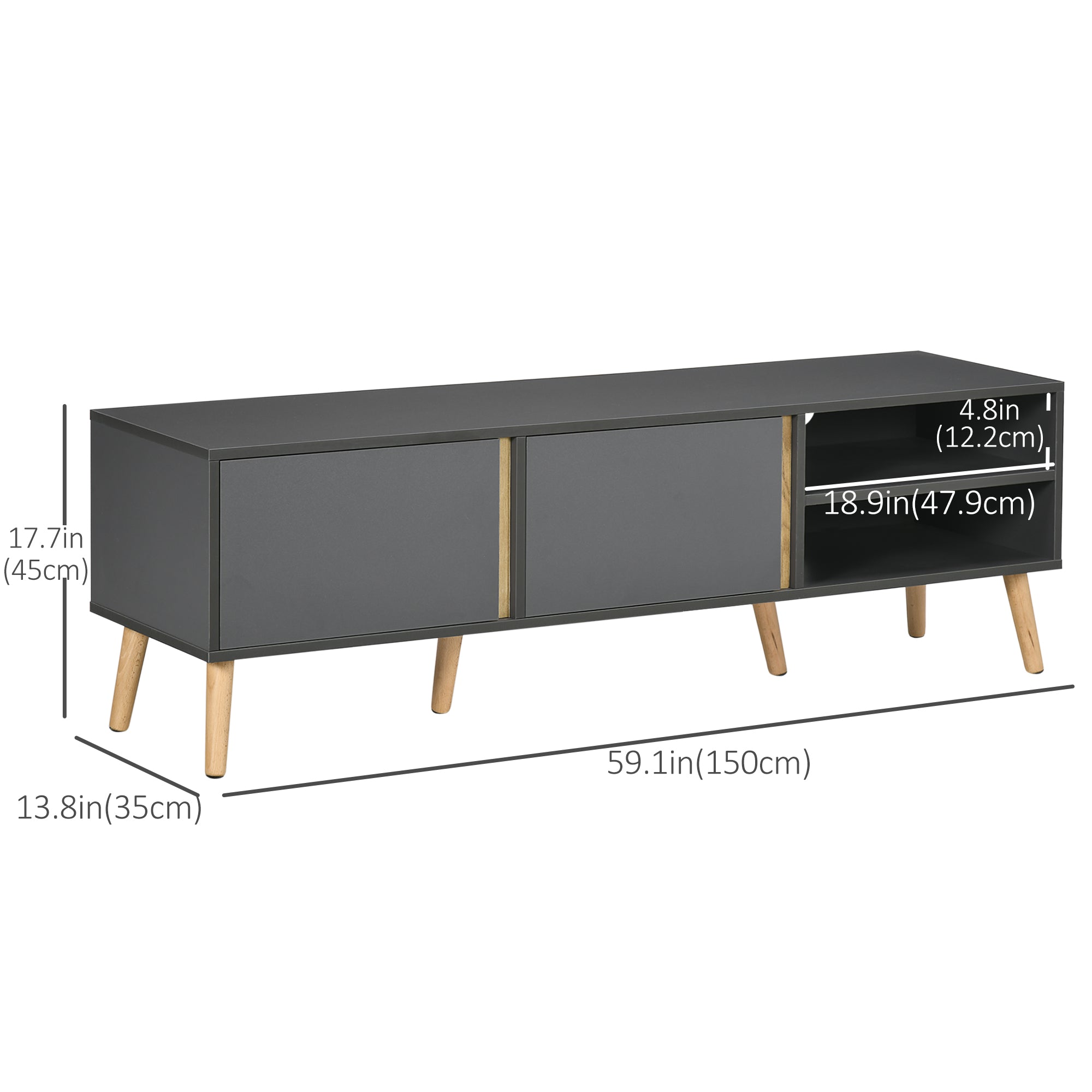 TV Stand for TVs up to 55", TV Cabinet with Shelves and Cable Holes, Entertainment Unit for Living Room, Dark Grey