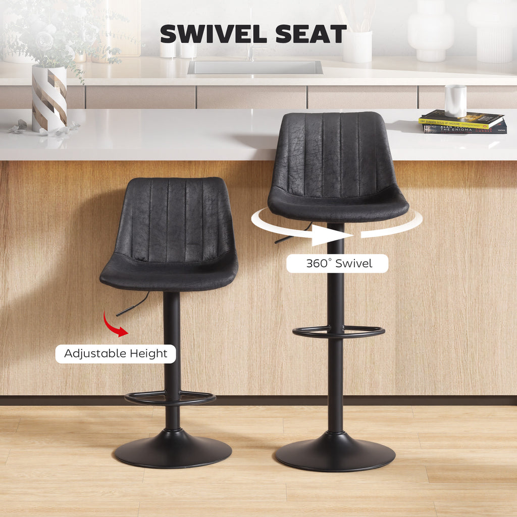 Counter Height Bar Stools Set of 2, Adjustable Height Bar Chairs with Swivel Seat, Leathaire Upholstery