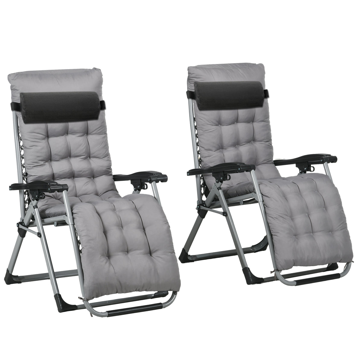 Folding Garden Chairs Set of 2, Reclining Zero Gravity Chair, Sun Lounger with Cushion and Headrest, Dark Grey