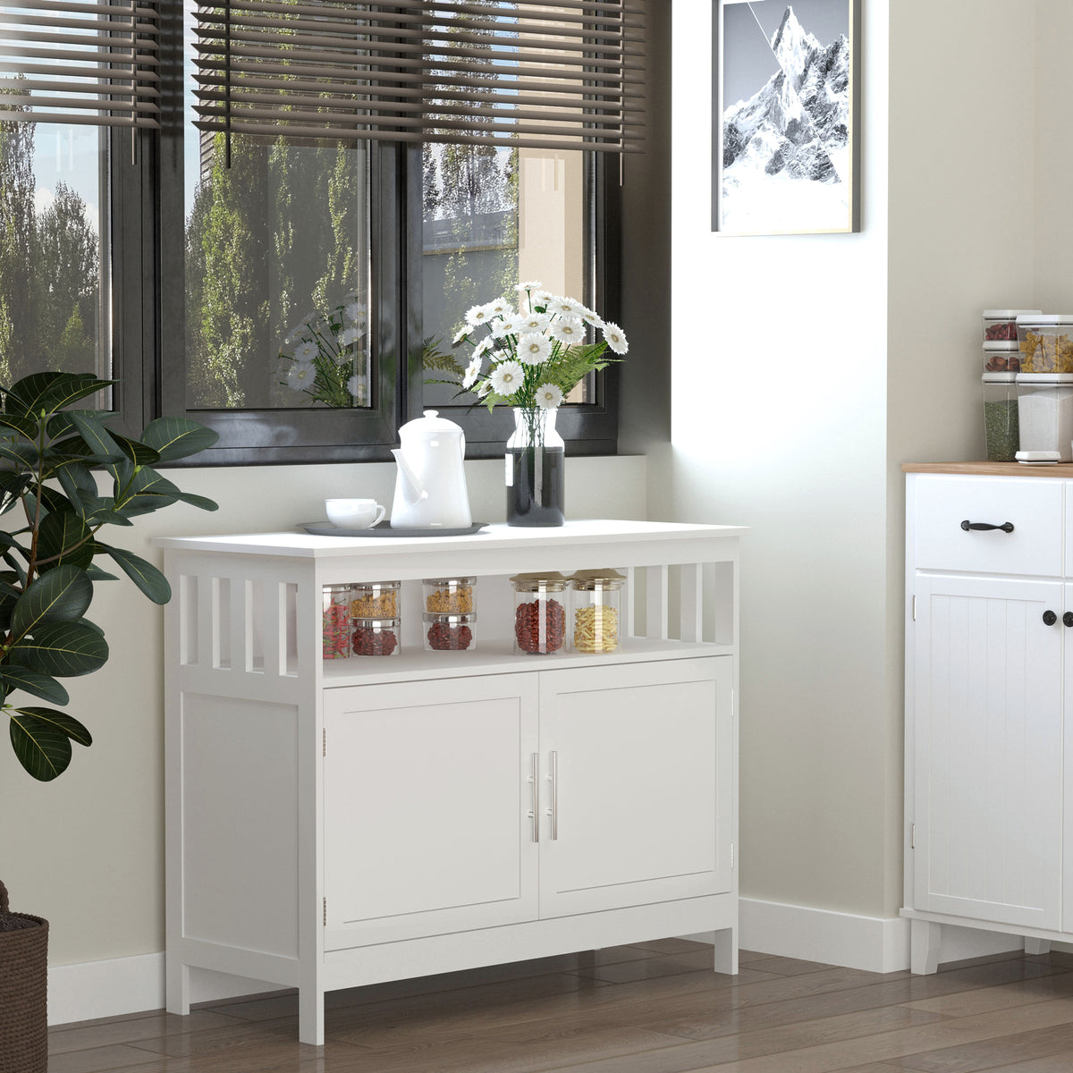 Wooden Console Table with Open Shelf and 2 layers Cabinet  Kitchen Furniture