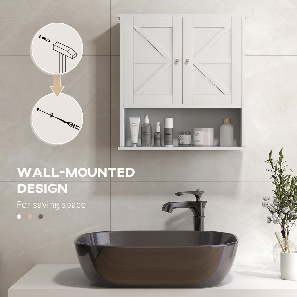 Farmhouse Bathroom Medicine Cabinet, Wall Cabinet with Barn Doors, and Adjustable Shelf for Laundry Room, White