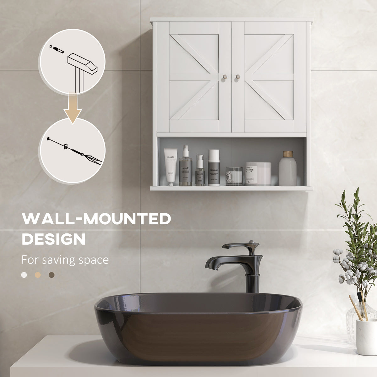 Farmhouse Bathroom Medicine Cabinet, Wall Cabinet with Barn Doors, and Adjustable Shelf for Laundry Room, White