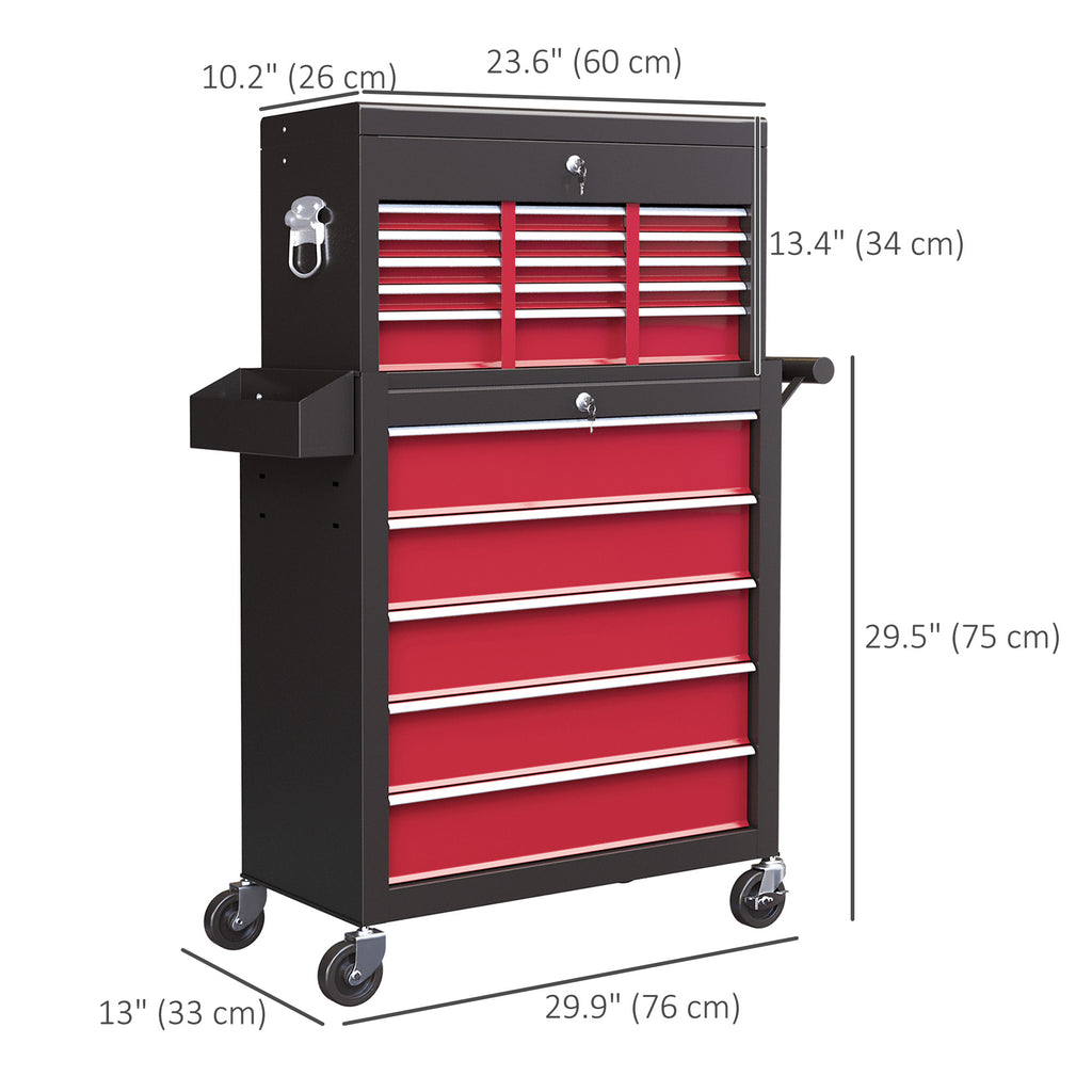 14 Drawer Rolling Tool Chest, Lockable Tool Storage Cabinet with Detachable Top Toolbox, Protective Liner, Black