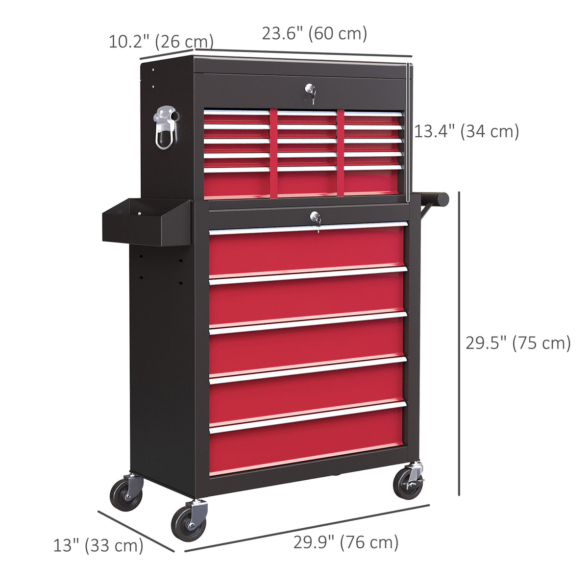 14 Drawer Rolling Tool Chest, Lockable Tool Storage Cabinet with Detachable Top Toolbox, Protective Liner, Black
