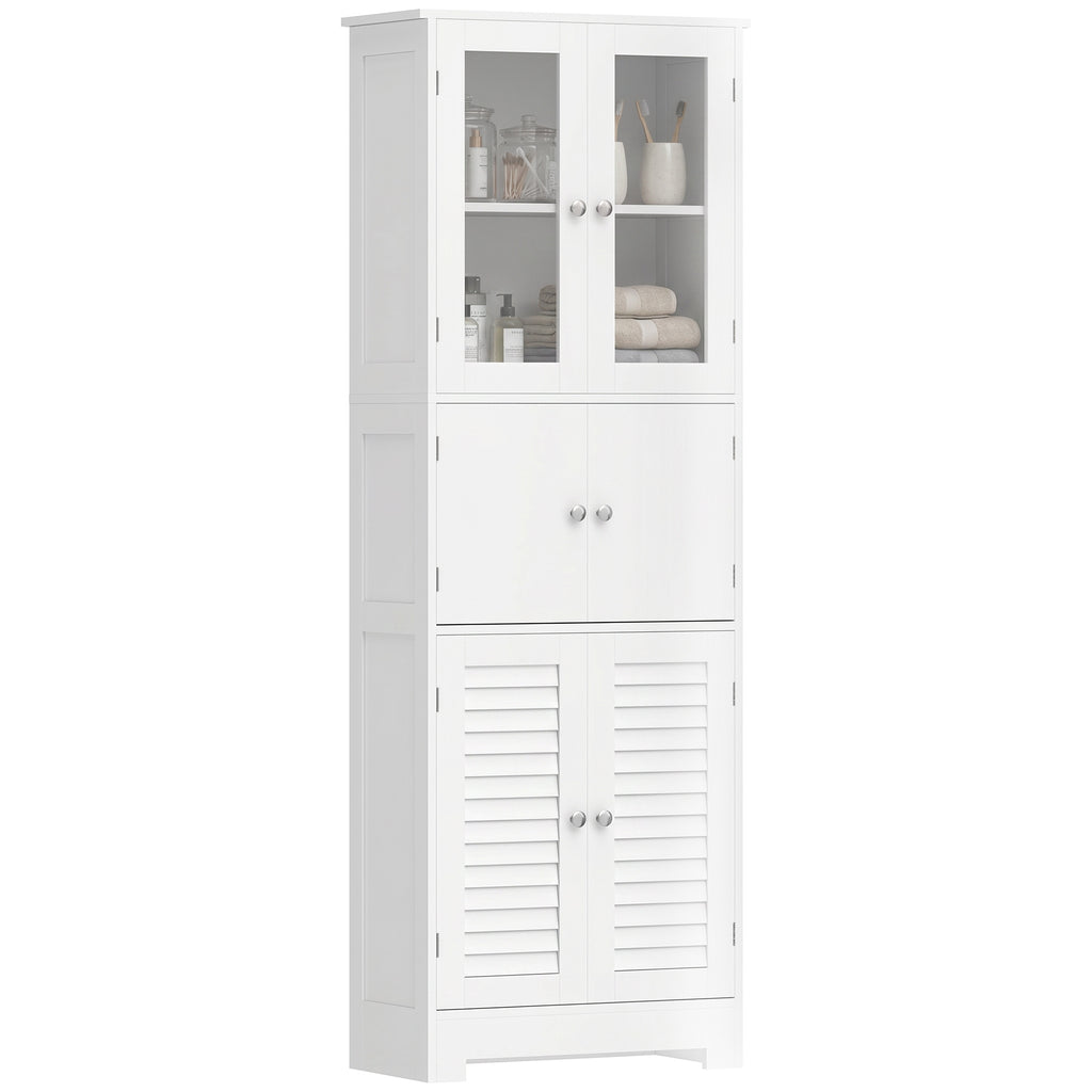 Freestanding Bathroom Cabinet with Glass/Louvred Doors, Tall Bathroom Cabinet for Kitchen, Study, Living Room
