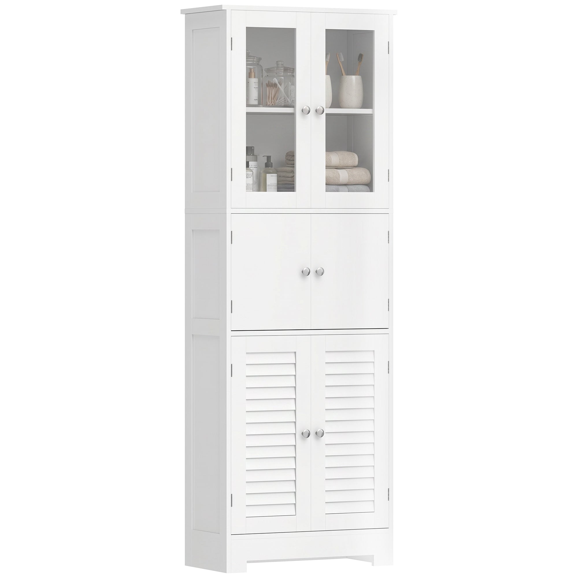 Freestanding Bathroom Cabinet with Glass/Louvred Doors, Tall Bathroom Cabinet for Kitchen, Study, Living Room