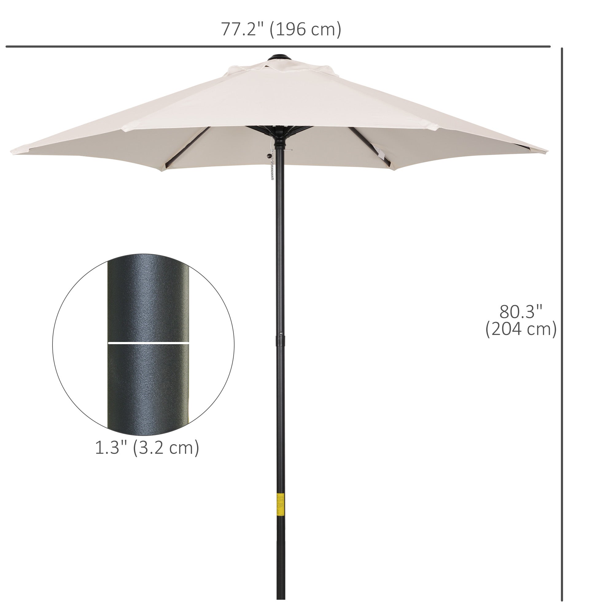 6.6FT Patio Umbrella, Outdoor Parasol with 6 Solid Ribs, Cream White