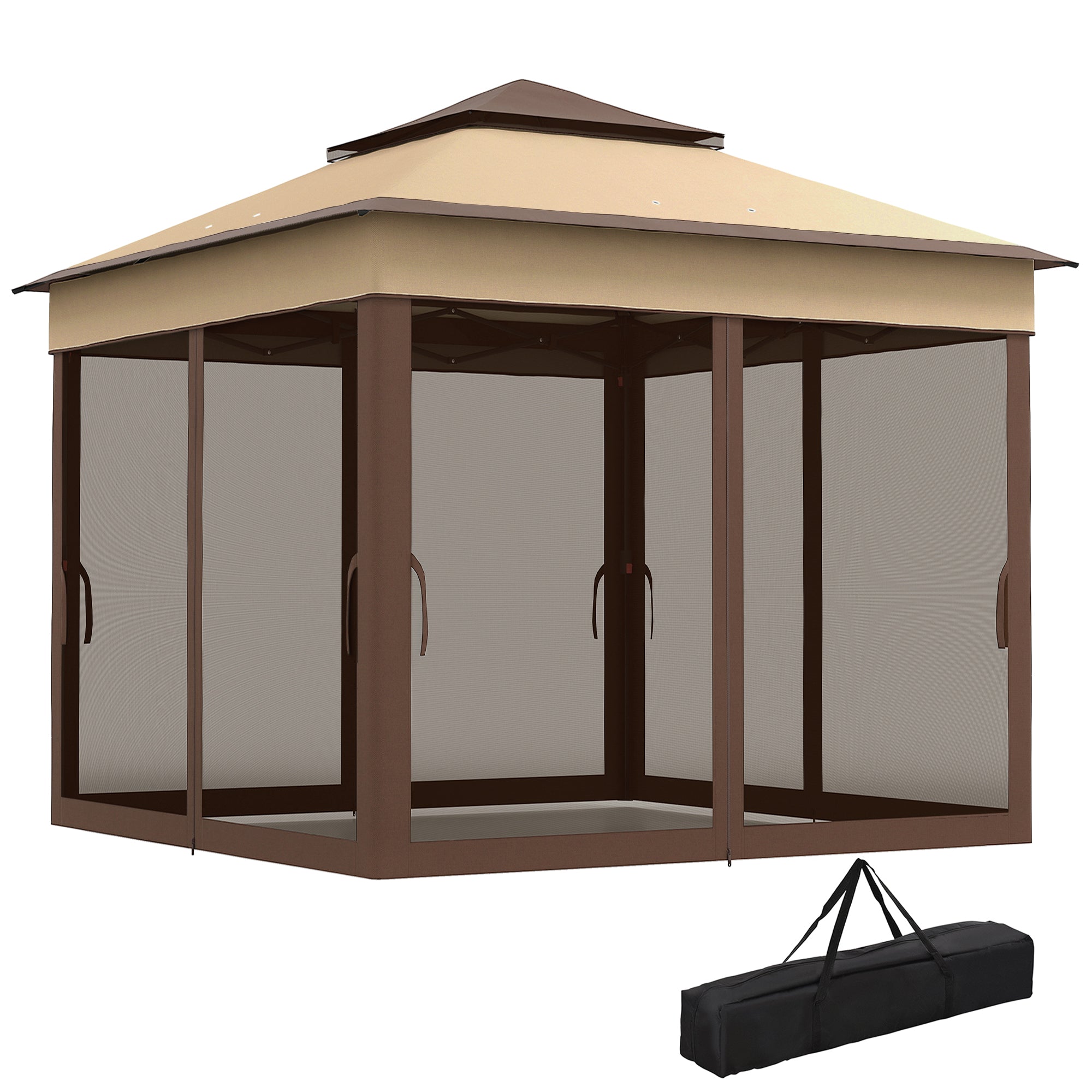 10.7 x 10.7ft Pop Up Gazebo, Adjustable Instant Sun Shelter with UV30+ Roof Cover, Removable Mesh Curtains, Beige