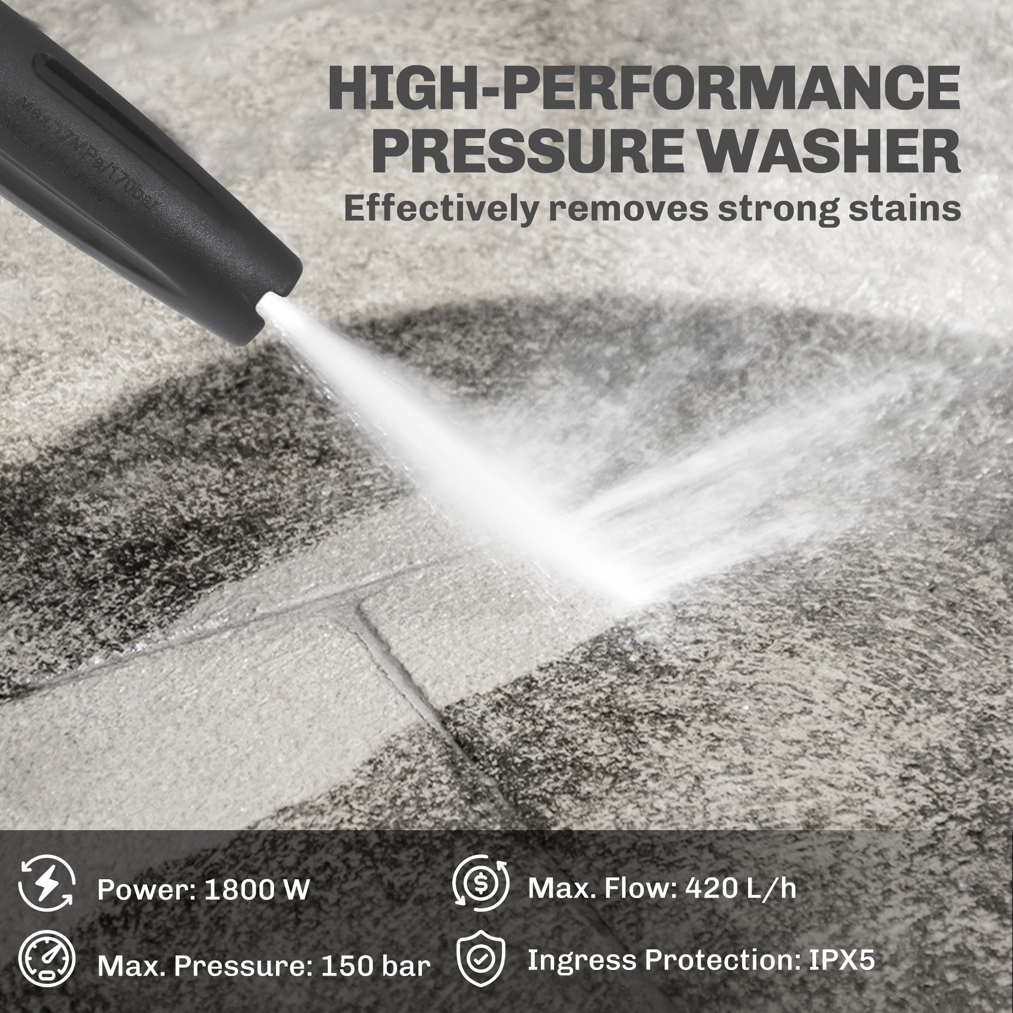 Electric Pressure Washer, 2176 PSI High Pressure Washer with 20 ft Outlet Hose, Adjustable Nozzle, 1.9GPM Power Washer