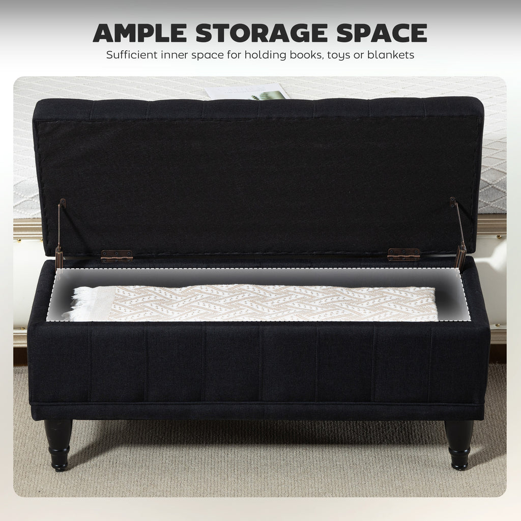 Storage Ottoman, Linen Fabric End of Bed Bench with Button Tufted Storage Bench for Bedroom, Blue
