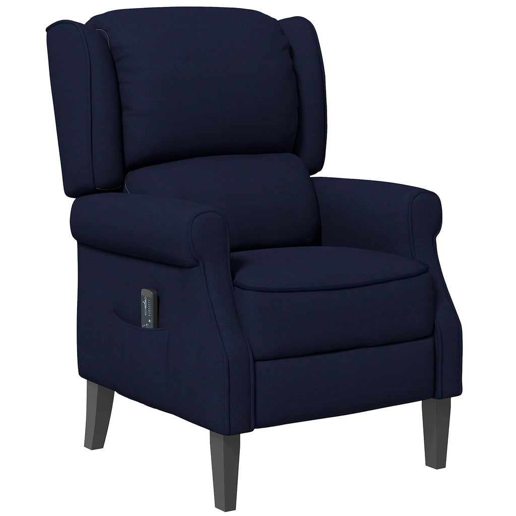 Push Back Recliner Chair, Vibration Massage Recliner for Living Room with Extendable Footrest, Remote, Pocket, Blue