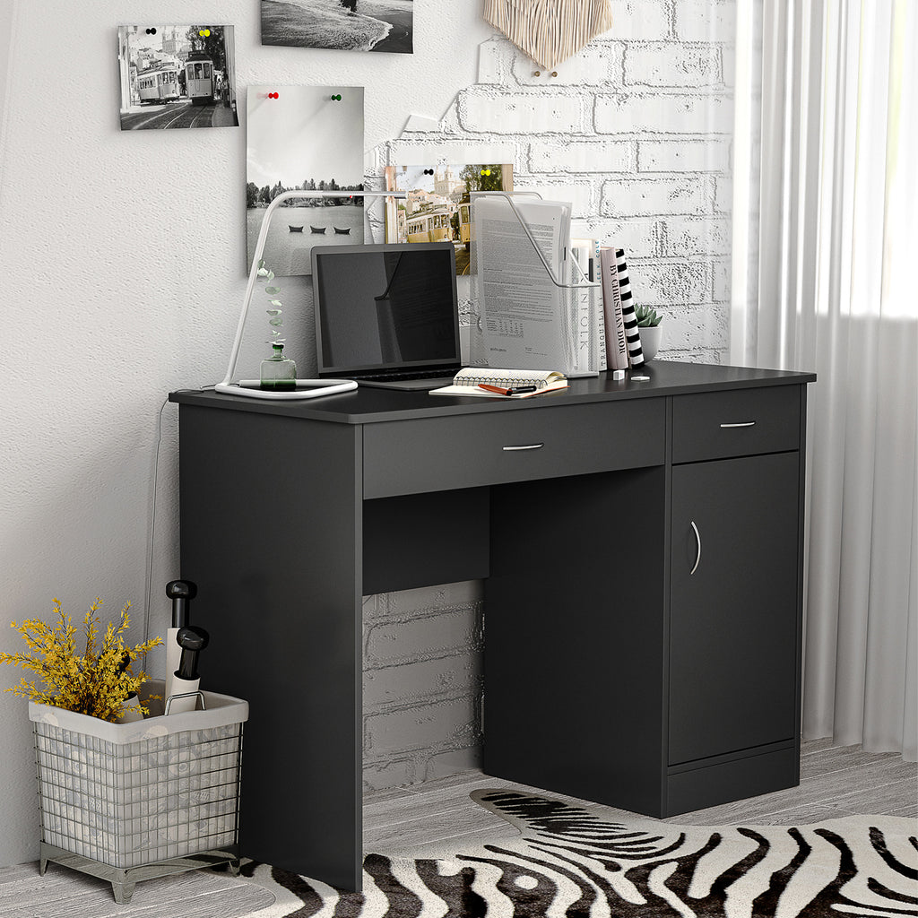 Computer Desk with Storage Drawers, Study Writing Table with Cabinet Adjustable Shelf for Home Office Workstation Bedroom, Black